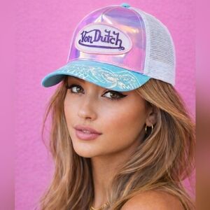 NWT Von Dutch Iridescent Pink, Purple And Blue Trucker Style Baseball Hat